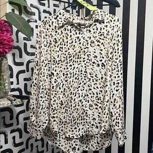 #58 philosophy, cheetah print button down long sleeve shirt
